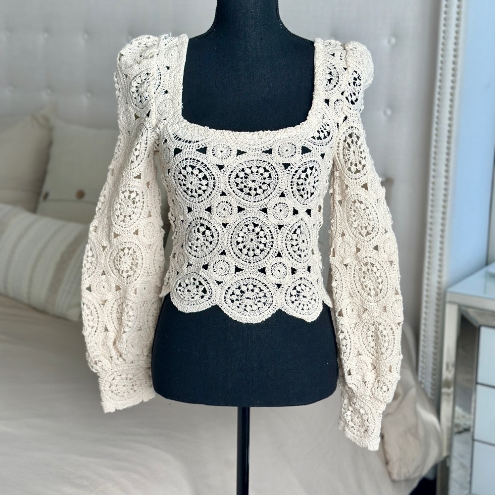 Cream Crochet Women's Top